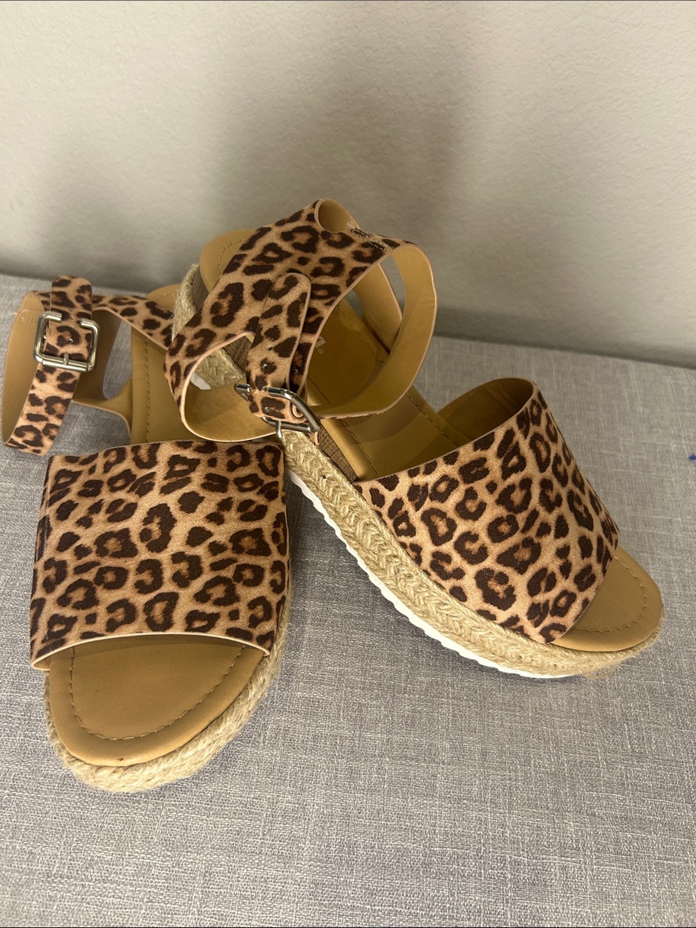 Soda Leopard Print Platform Espadrille Sandals - Brown/Tan